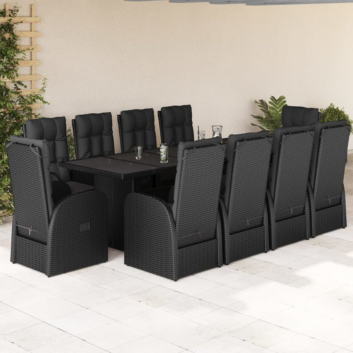 Set Mobilier De Grădină Cu Perne, 9 Piese, Negru, Poliratan
