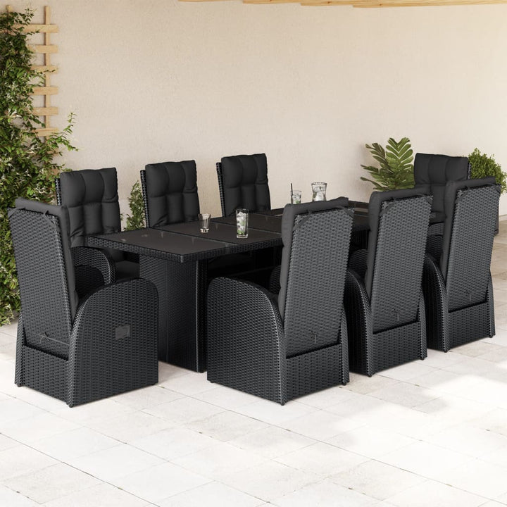 Set Mobilier De Grădină Cu Perne, 9 Piese, Negru, Poliratan