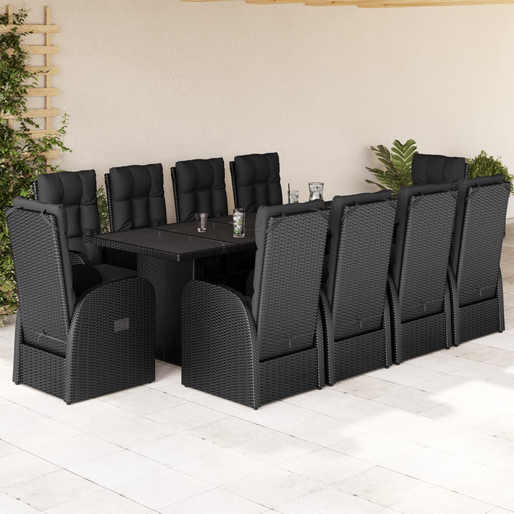 Set Mobilier De Grădină Cu Perne, 9 Piese, Negru, Poliratan