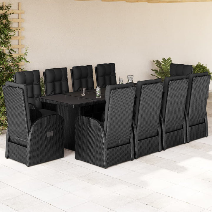 Set Mobilier De Grădină Cu Perne, 9 Piese, Negru, Poliratan