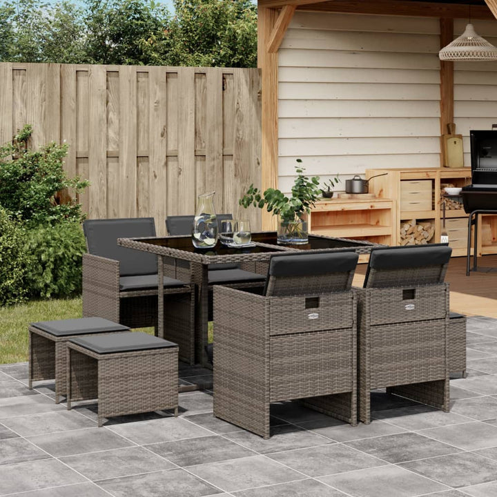 Set Mobilier Grădină Cu Perne, 9 Piese, , Poliratan