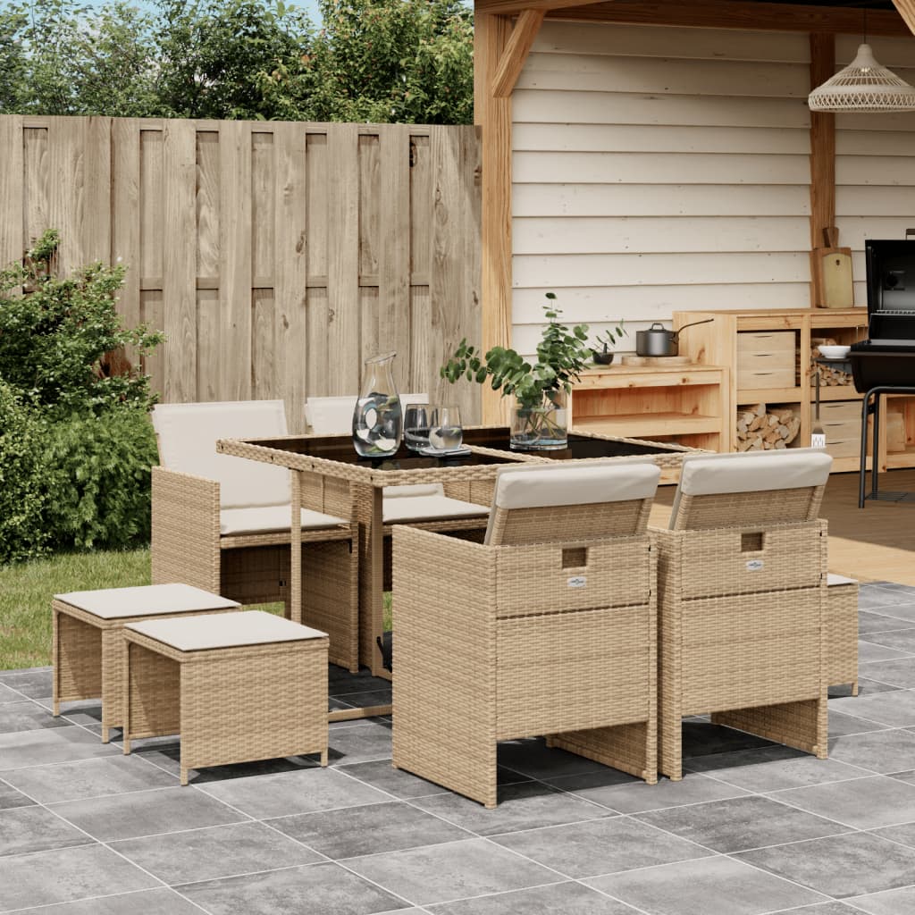 Set Mobilier Grădină Cu Perne, 9 Piese, , Poliratan