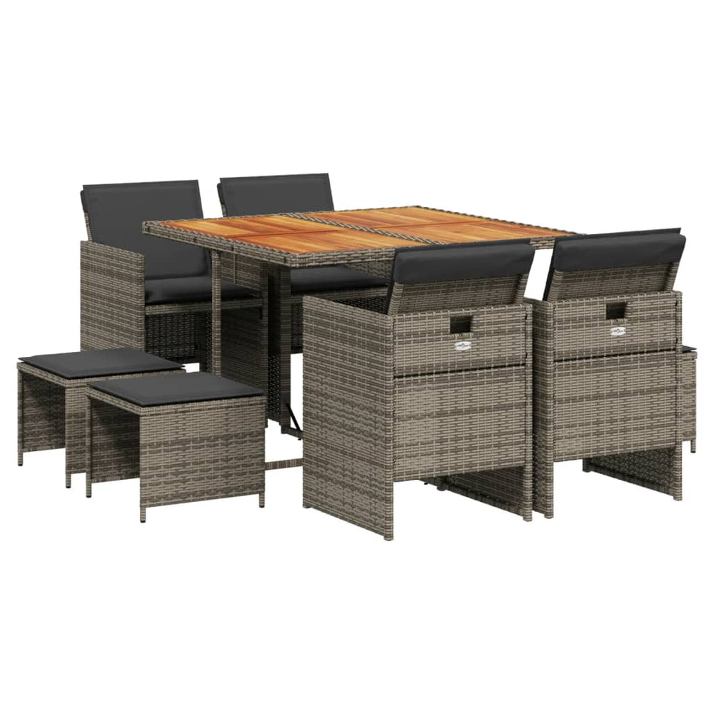 Set Mobilier Grădină Cu Perne, 9 Piese, , Poliratan