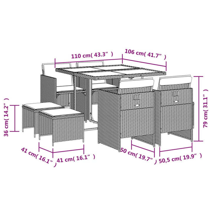 Set Mobilier Grădină Cu Perne, 9 Piese, , Poliratan