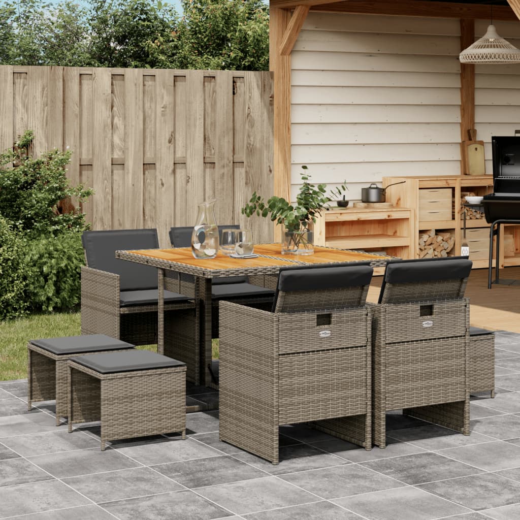 Set Mobilier Grădină Cu Perne, 9 Piese, , Poliratan