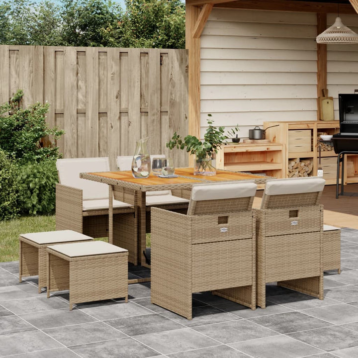 Set Mobilier Grădină Cu Perne, 9 Piese, , Poliratan