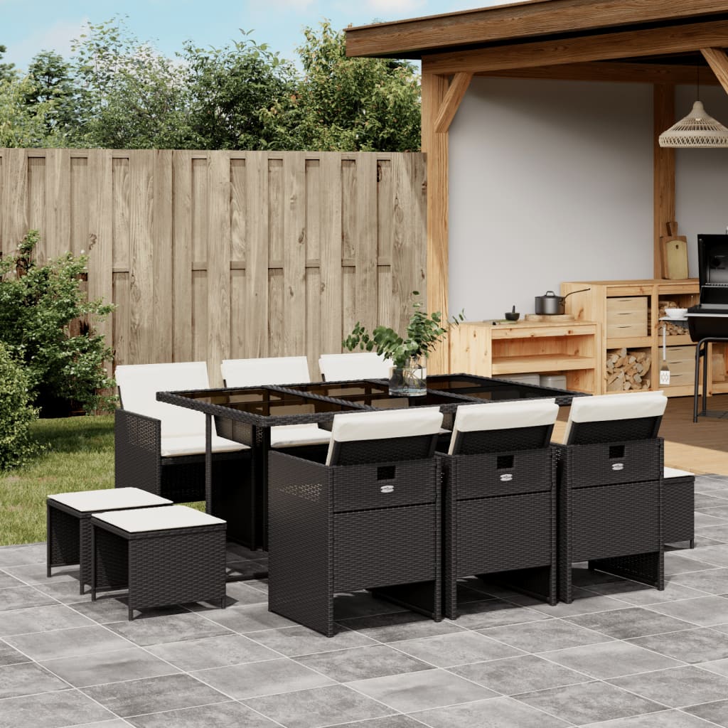Set Mobilier Grădină Cu Perne, 9 Piese, , Poliratan
