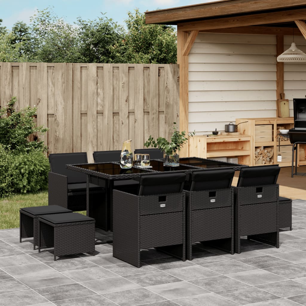 Set Mobilier Grădină Cu Perne, 9 Piese, , Poliratan