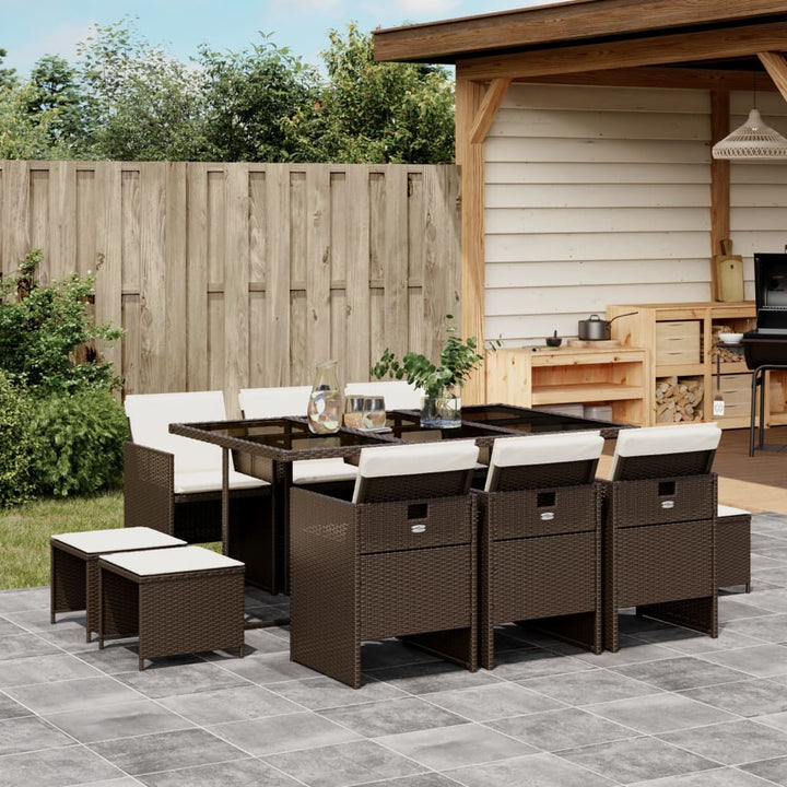 Set Mobilier Grădină Cu Perne, 9 Piese, , Poliratan