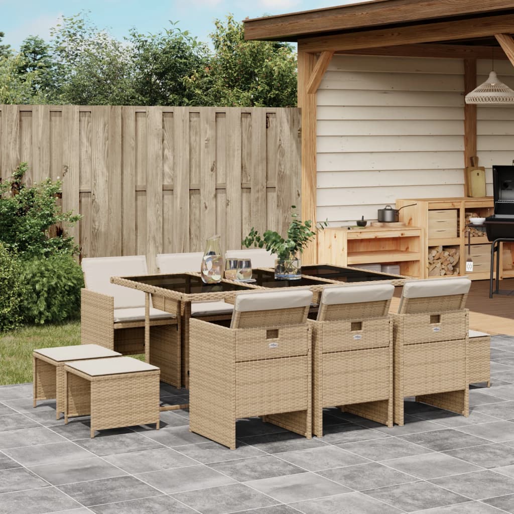 Set Mobilier Grădină Cu Perne, 9 Piese, , Poliratan