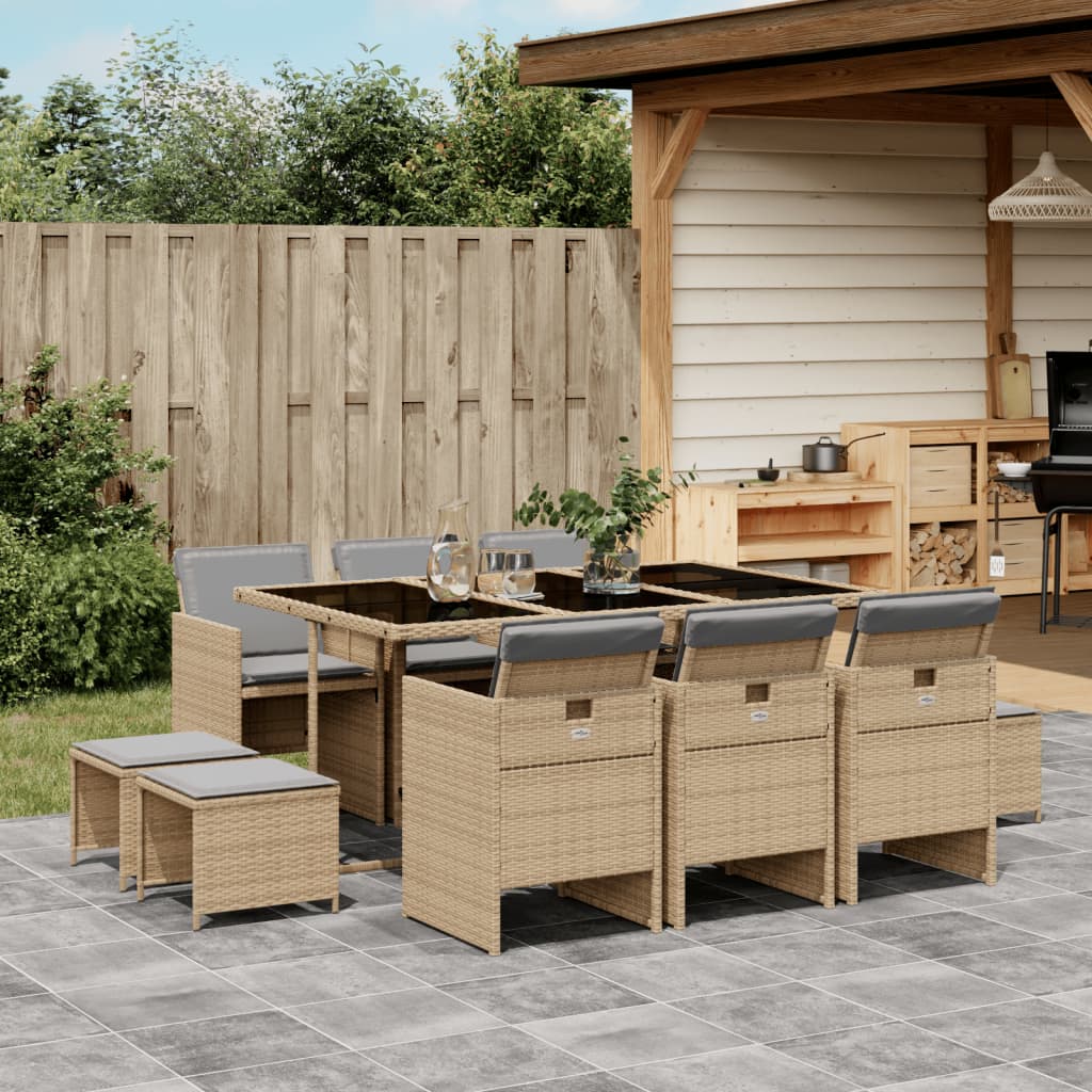 Set Mobilier Grădină Cu Perne, 9 Piese, , Poliratan
