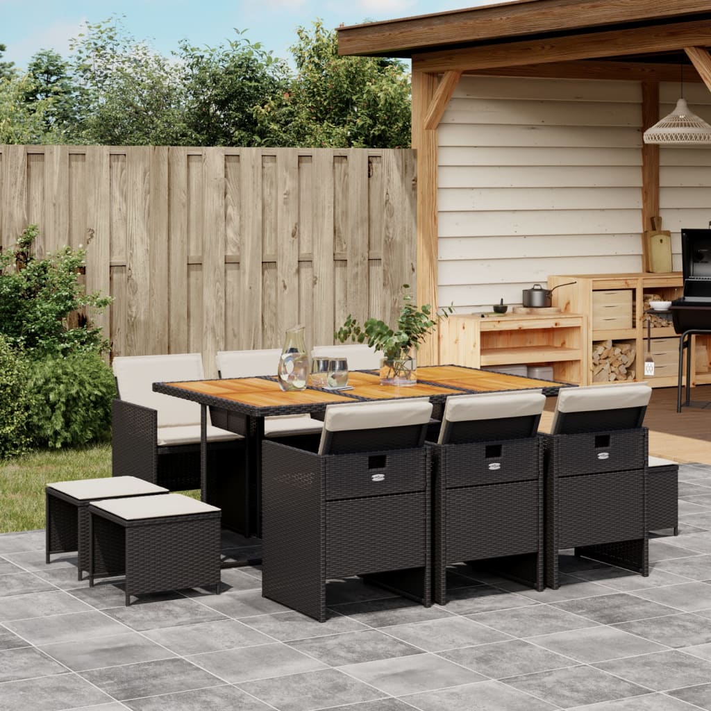 Set Mobilier Grădină Cu Perne, 9 Piese, , Poliratan