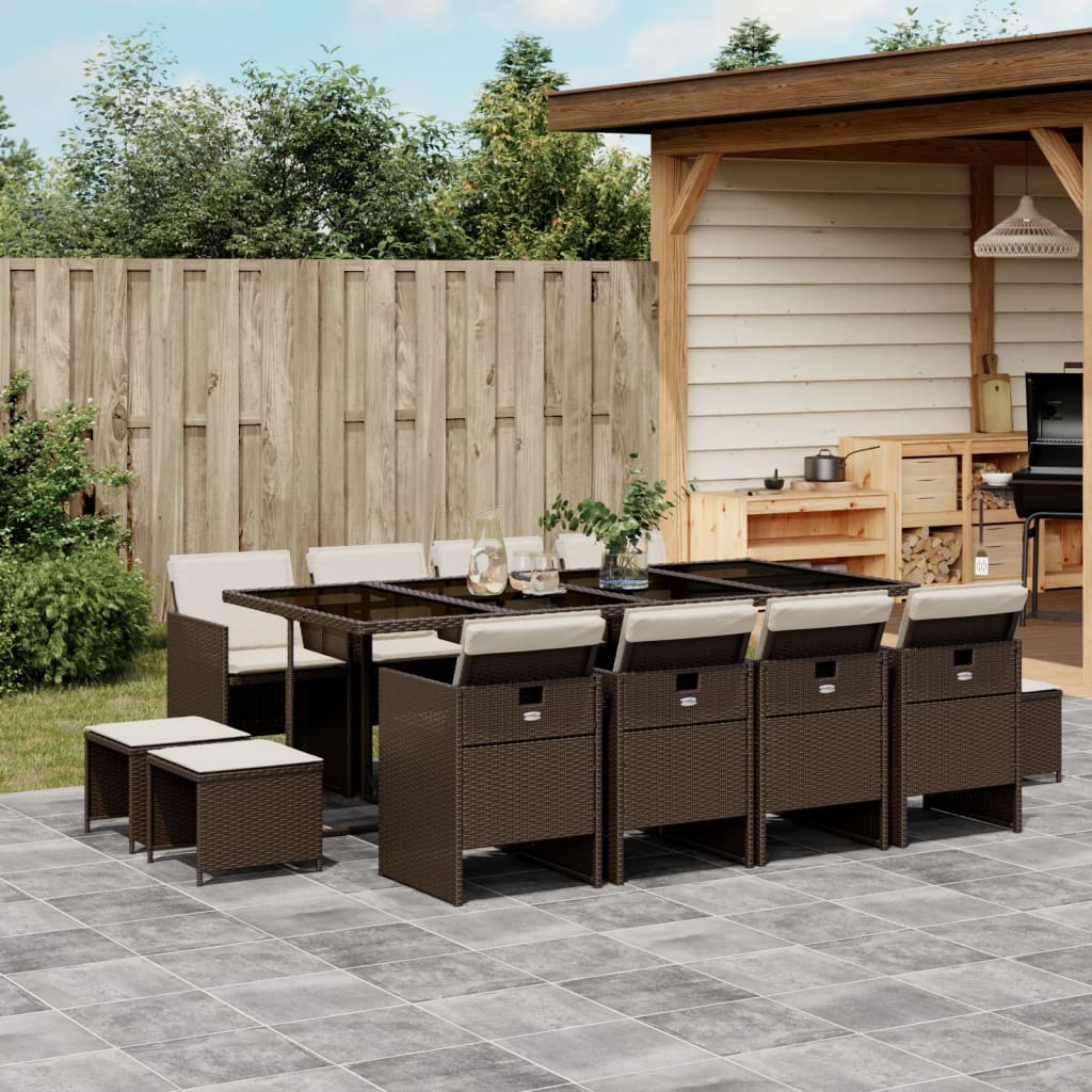 Set Mobilier Grădină Cu Perne, 9 Piese, , Poliratan