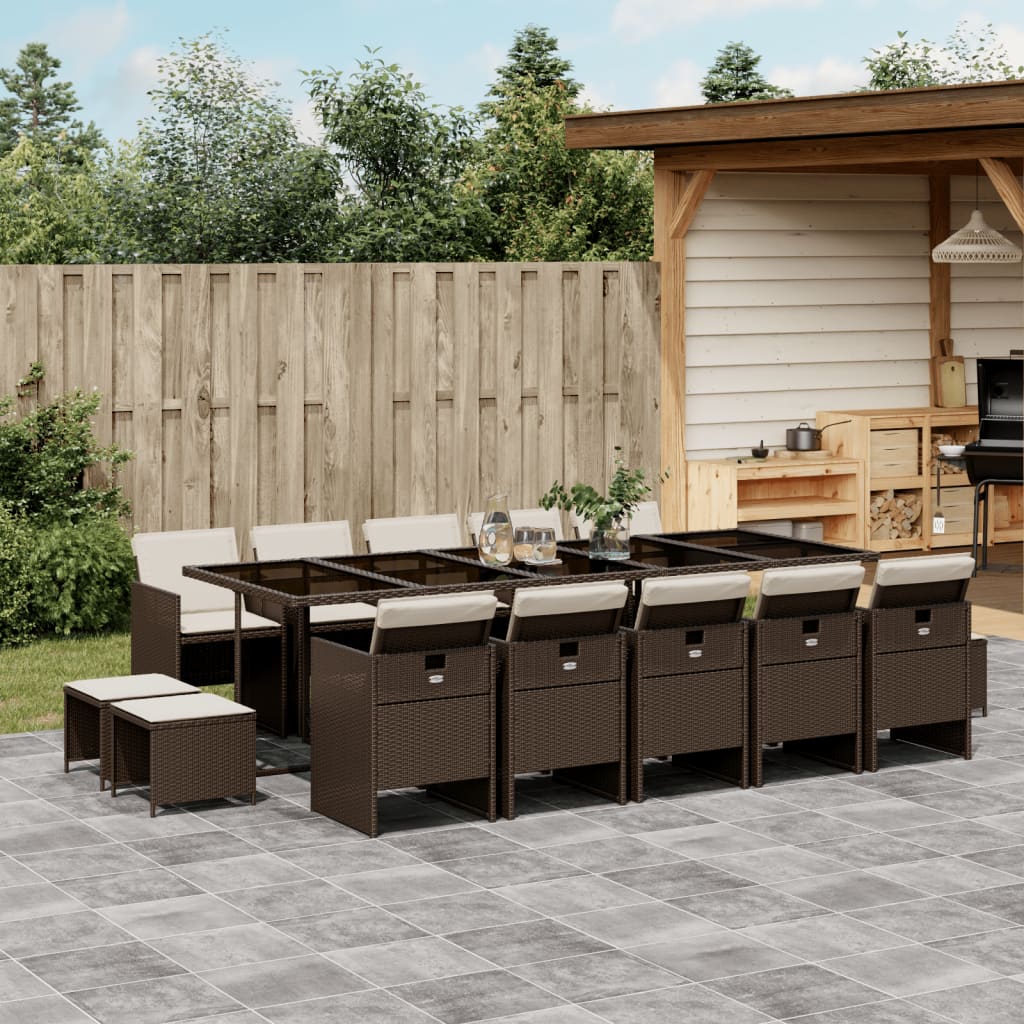 Set Mobilier Grădină Cu Perne, 9 Piese, , Poliratan