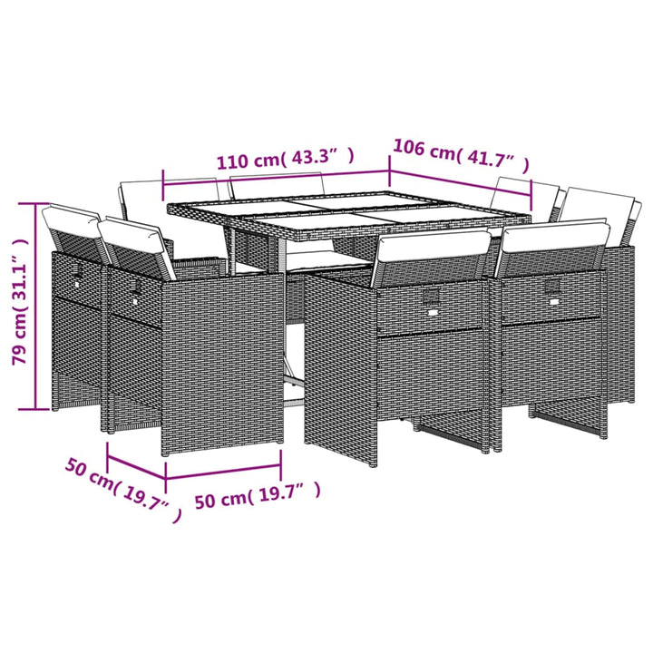Set Mobilier De Grădină Cu Perne, 9 Piese, , Poliratan