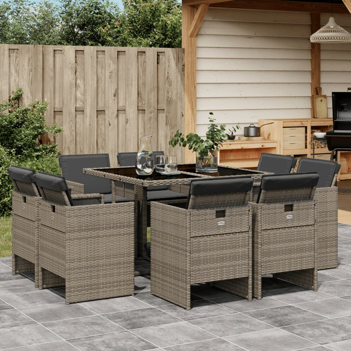 Set Mobilier De Grădină Cu Perne, 9 Piese, , Poliratan