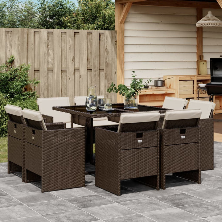 Set Mobilier De Grădină Cu Perne, 9 Piese, , Poliratan