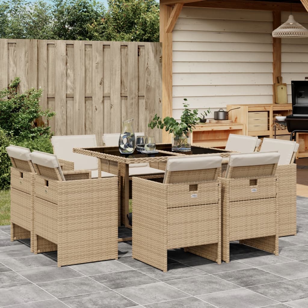 Set Mobilier De Grădină Cu Perne, 9 Piese, , Poliratan