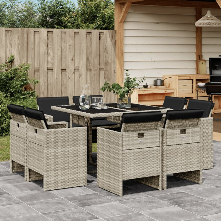 Set Mobilier De Grădină Cu Perne, 9 Piese, , Poliratan