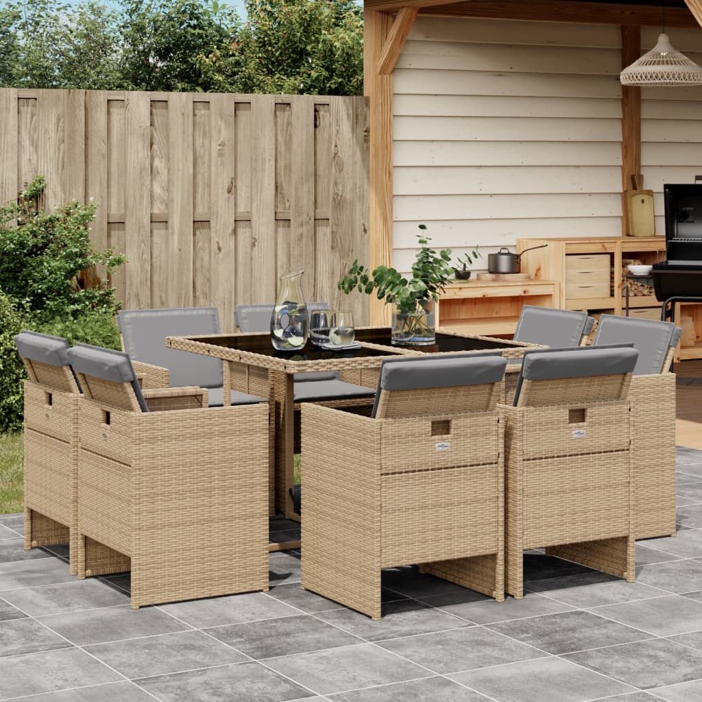 Set Mobilier De Grădină Cu Perne, 9 Piese, , Poliratan