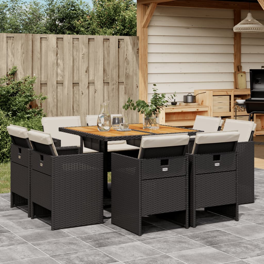 Set Mobilier De Grădină Cu Perne, 9 Piese, , Poliratan