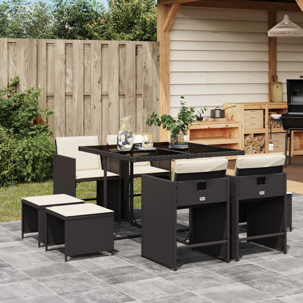 Set Mobilier De Grădină Cu Perne, 15 Piese, Negru, Poliratan