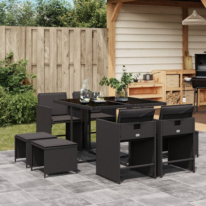 Set Mobilier De Grădină Cu Perne, 15 Piese, Negru, Poliratan