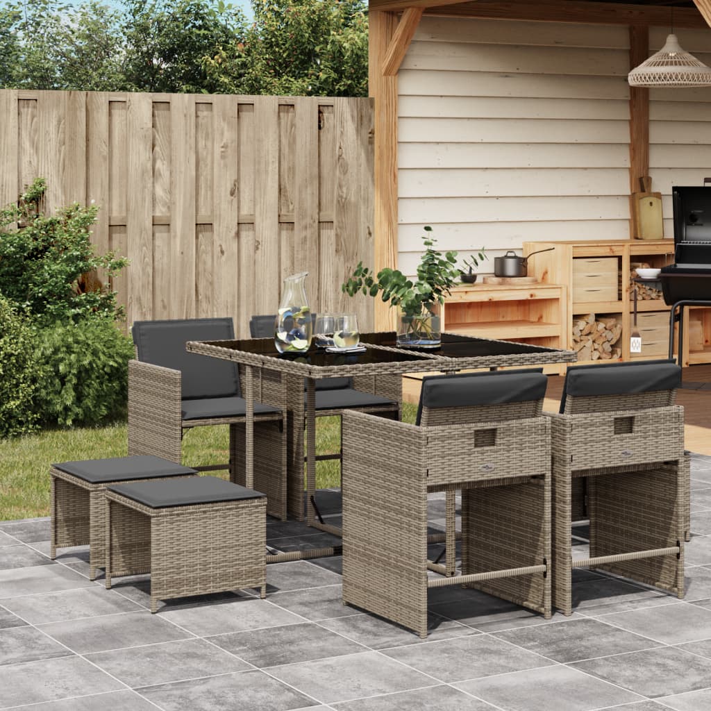 Set Mobilier De Grădină Cu Perne, 15 Piese, Negru, Poliratan