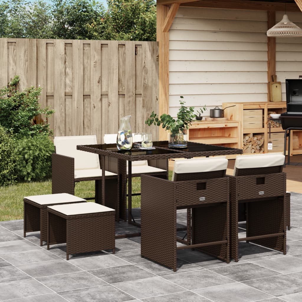 Set Mobilier De Grădină Cu Perne, 15 Piese, Negru, Poliratan