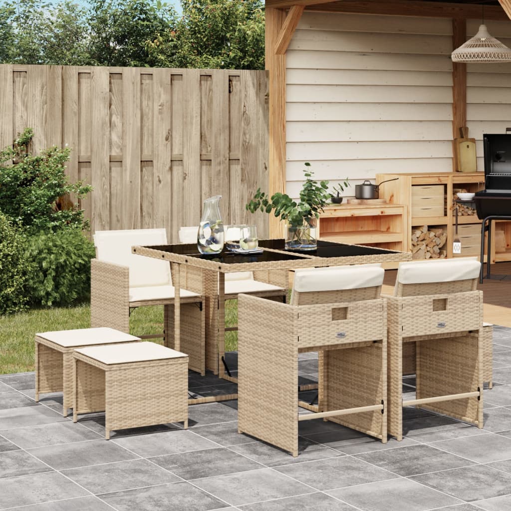 Set Mobilier De Grădină Cu Perne, 15 Piese, Negru, Poliratan