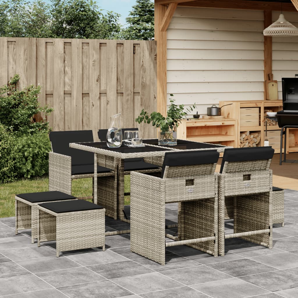Set Mobilier De Grădină Cu Perne, 15 Piese, Negru, Poliratan