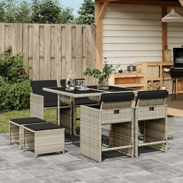Set Mobilier De Grădină Cu Perne, 15 Piese, Negru, Poliratan
