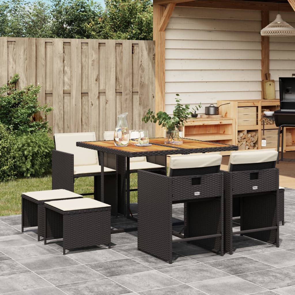 Set Mobilier De Grădină Cu Perne, 15 Piese, Negru, Poliratan