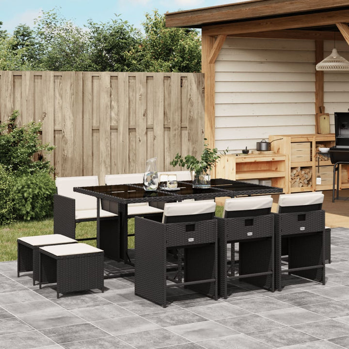 Set Mobilier De Grădină Cu Perne, 15 Piese, Negru, Poliratan