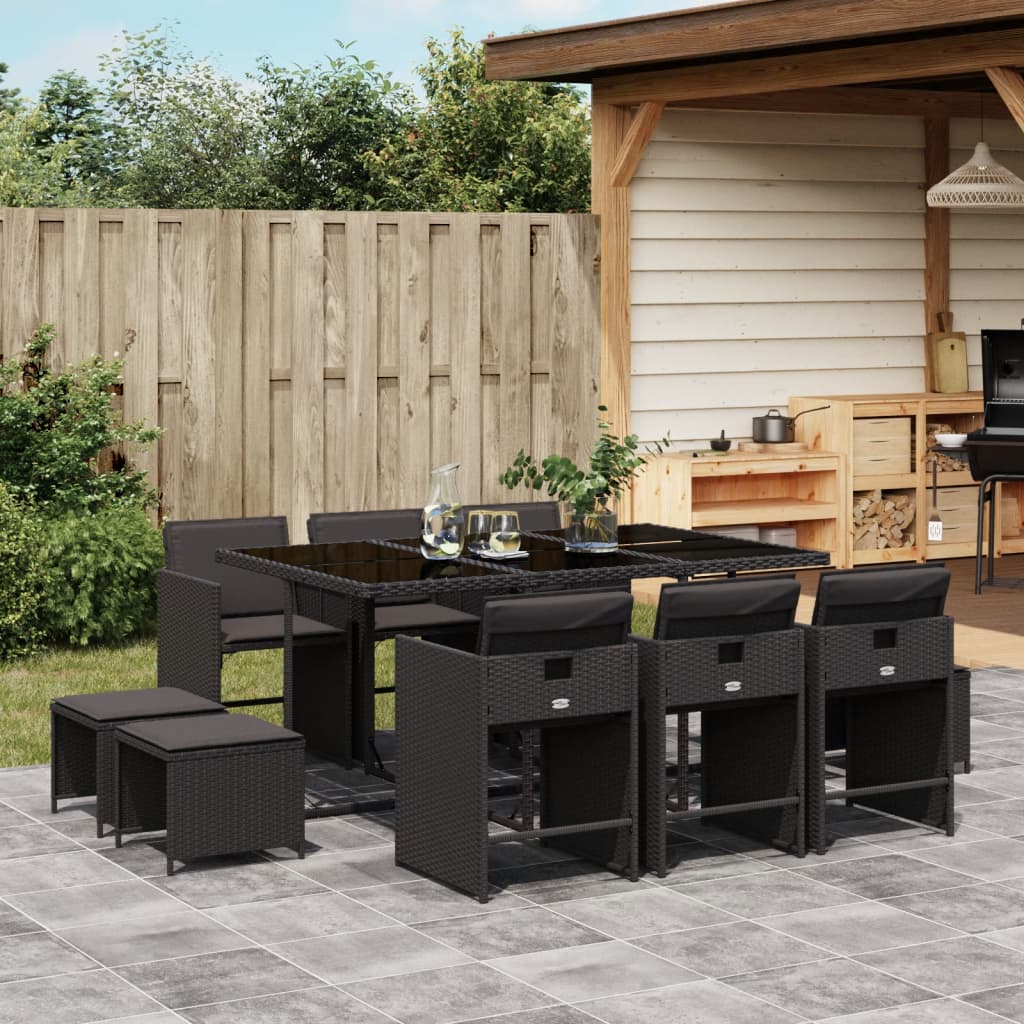 Set Mobilier De Grădină Cu Perne, 15 Piese, Negru, Poliratan