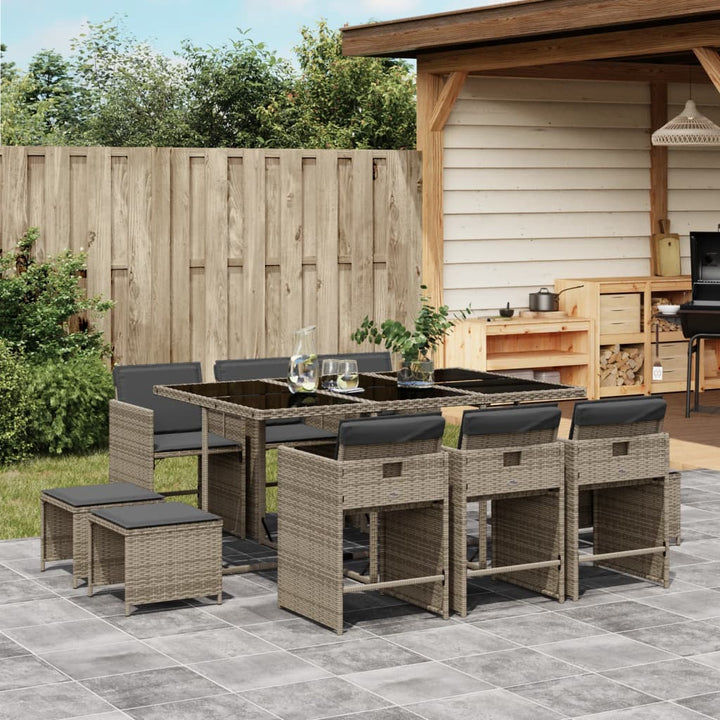 Set Mobilier De Grădină Cu Perne, 15 Piese, Negru, Poliratan