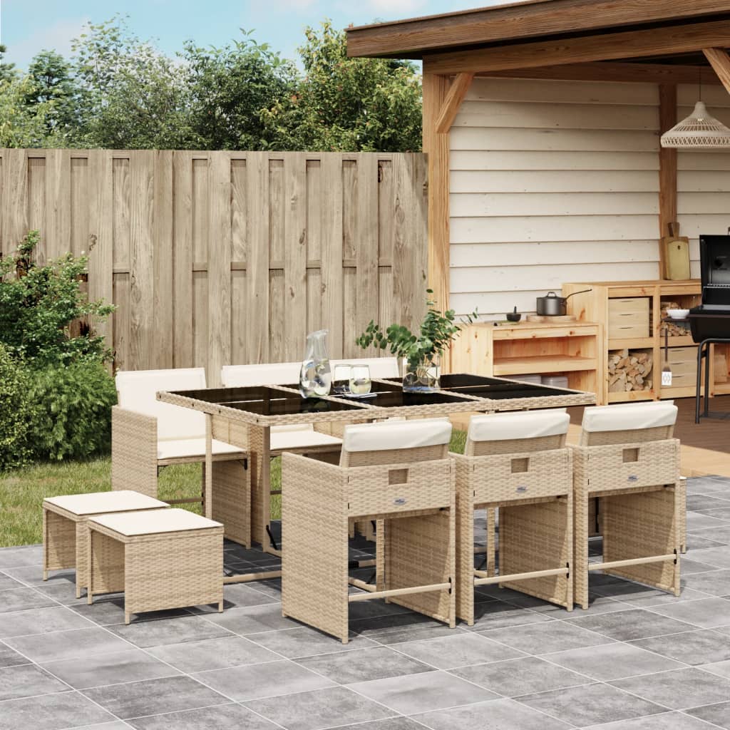 Set Mobilier De Grădină Cu Perne, 15 Piese, Negru, Poliratan