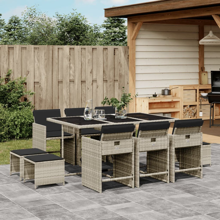 Set Mobilier De Grădină Cu Perne, 15 Piese, Negru, Poliratan