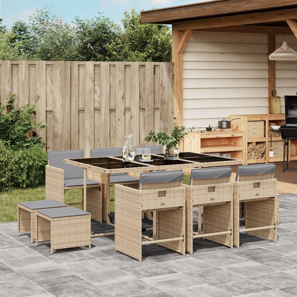 Set Mobilier De Grădină Cu Perne, 15 Piese, Negru, Poliratan