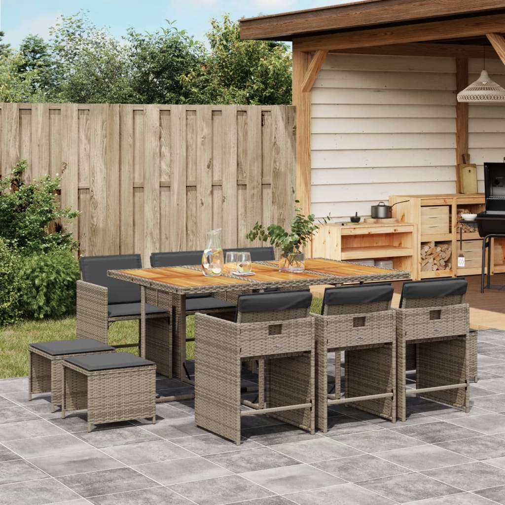 Set Mobilier De Grădină Cu Perne, 15 Piese, Negru, Poliratan