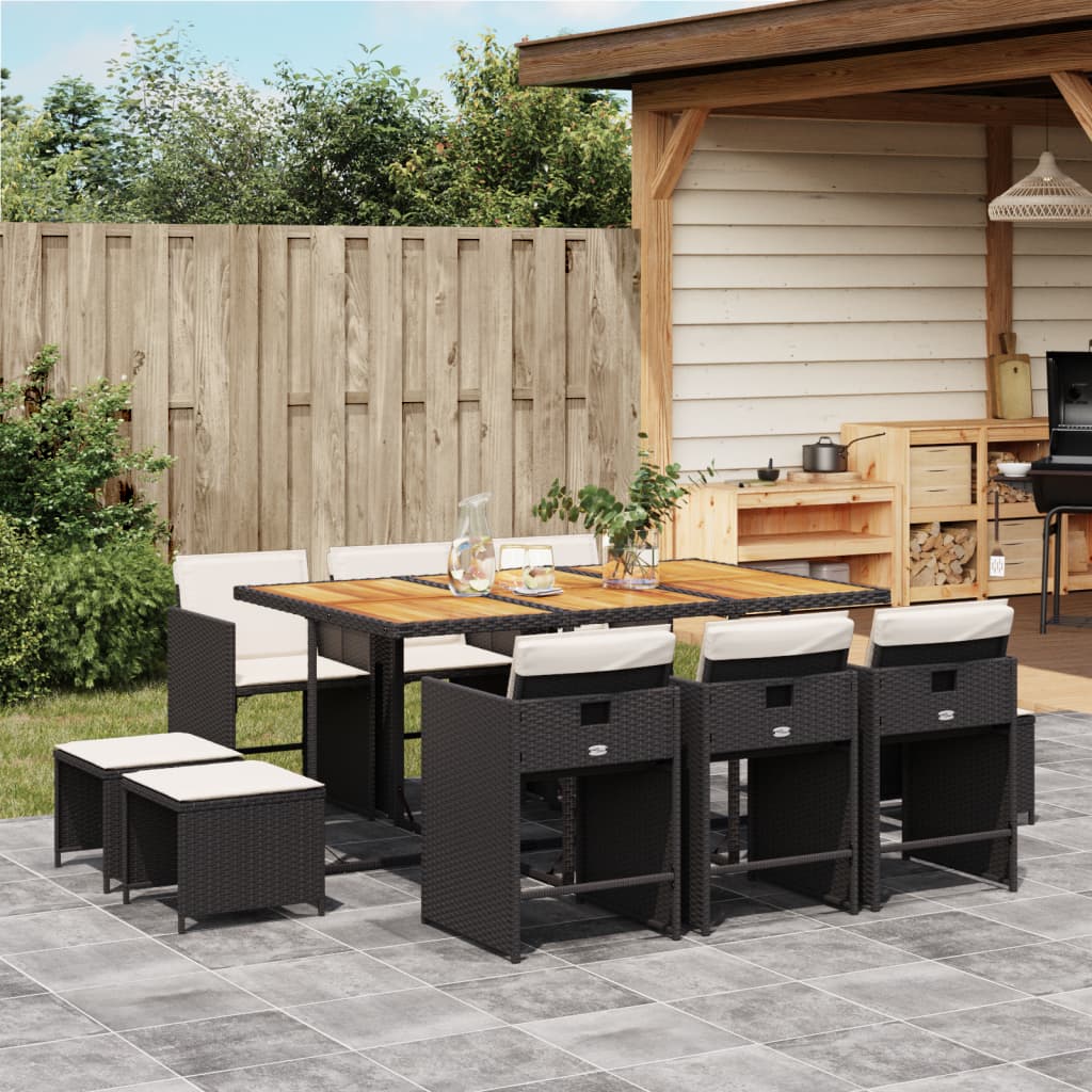 Set Mobilier De Grădină Cu Perne, 15 Piese, Negru, Poliratan