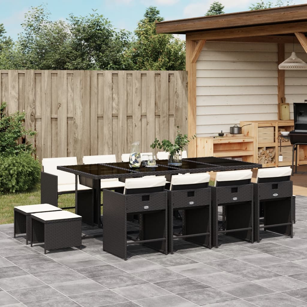 Set Mobilier De Grădină Cu Perne, 15 Piese, Negru, Poliratan