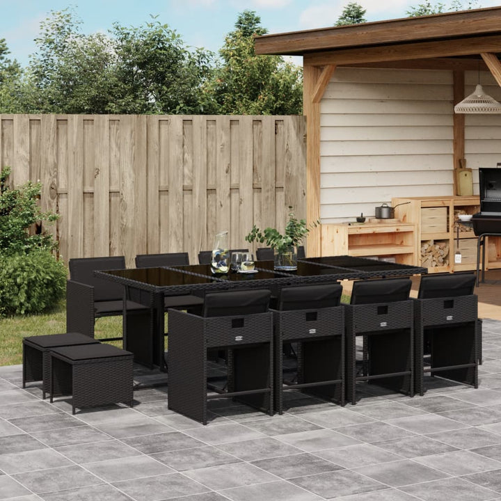 Set Mobilier De Grădină Cu Perne, 15 Piese, Negru, Poliratan