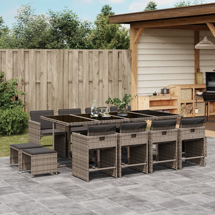 Set Mobilier De Grădină Cu Perne, 15 Piese, Negru, Poliratan