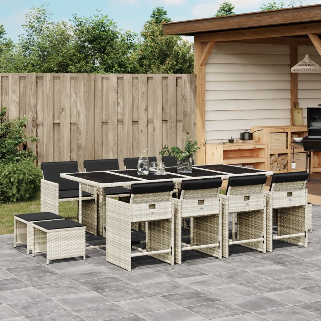 Set Mobilier De Grădină Cu Perne, 15 Piese, Negru, Poliratan