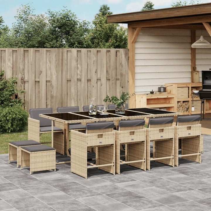 Set Mobilier De Grădină Cu Perne, 15 Piese, Negru, Poliratan