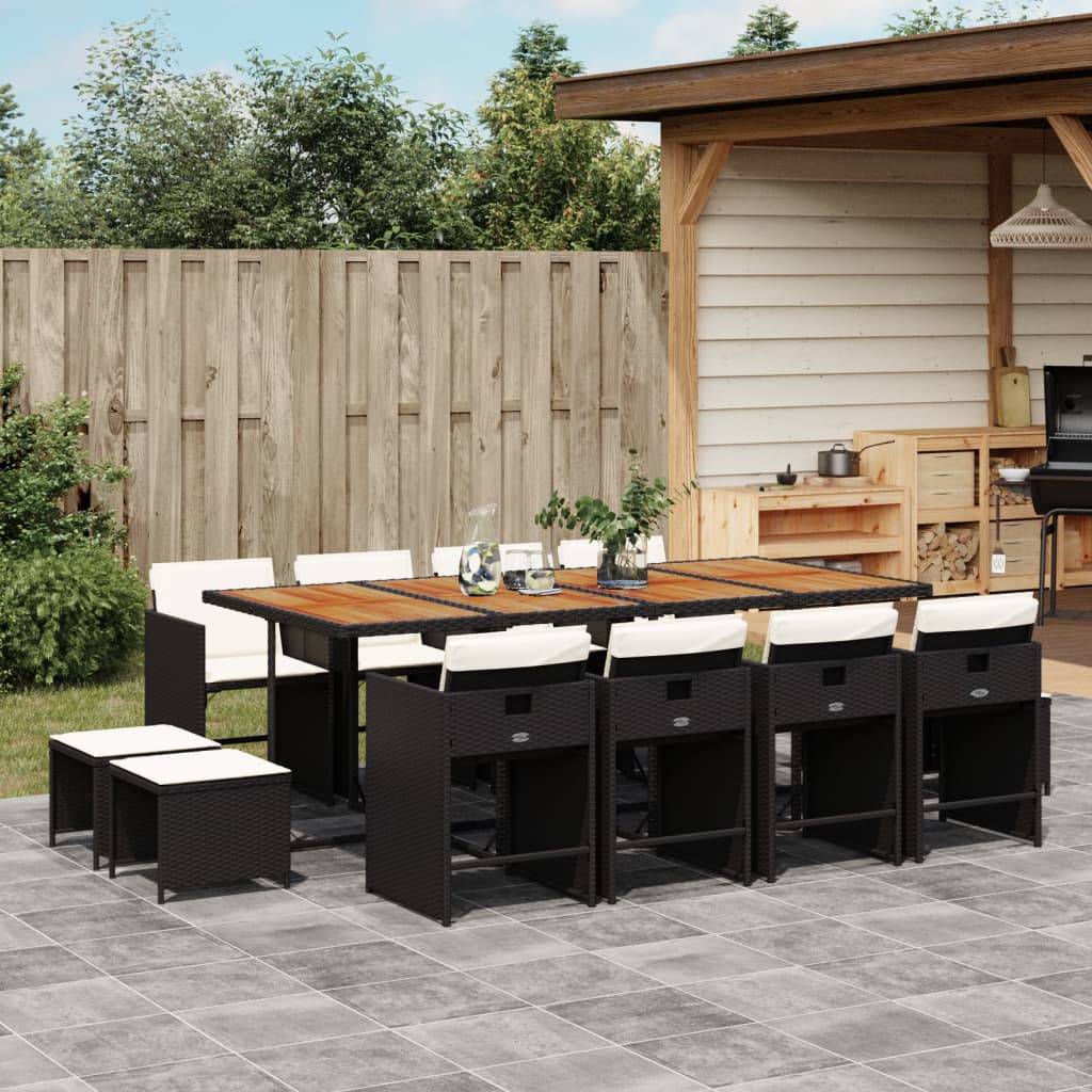 Set Mobilier De Grădină Cu Perne, 15 Piese, Negru, Poliratan