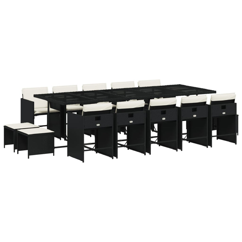 Set Mobilier De Grădină Cu Perne, 15 Piese, Negru, Poliratan
