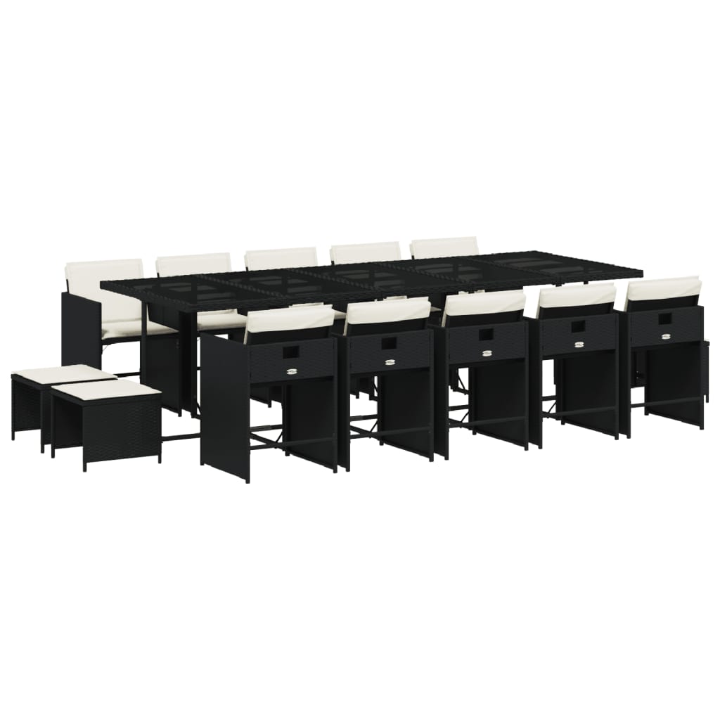 Set Mobilier De Grădină Cu Perne, 15 Piese, Negru, Poliratan