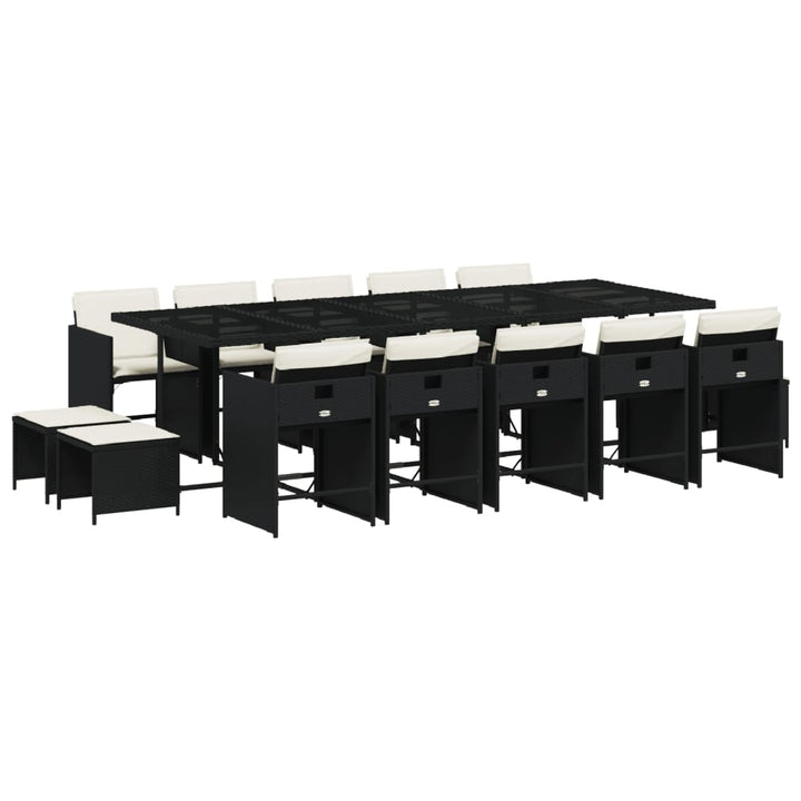 Set Mobilier De Grădină Cu Perne, 15 Piese, Negru, Poliratan
